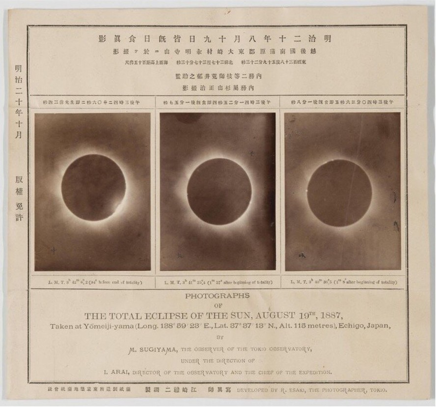 Um dos materiais estudados foi feito por Mozume, esboços que mostram as 4 fases do eclipse solar.