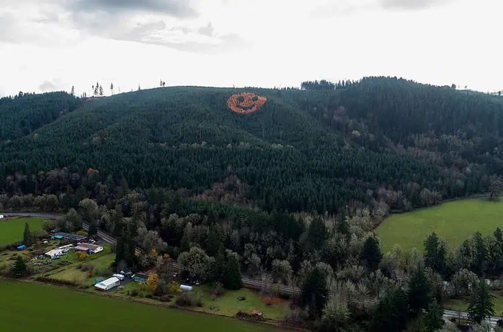 Durante as próximas décadas, quem passar pela rodovia 18, no estado do Oregon, poderá ver o rosto sorridente nos meses de outono — Foto: The Oregonian