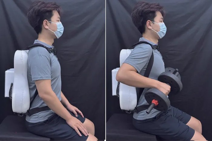 Criada mochila que massageia as costas quando percebe cansaço muscular