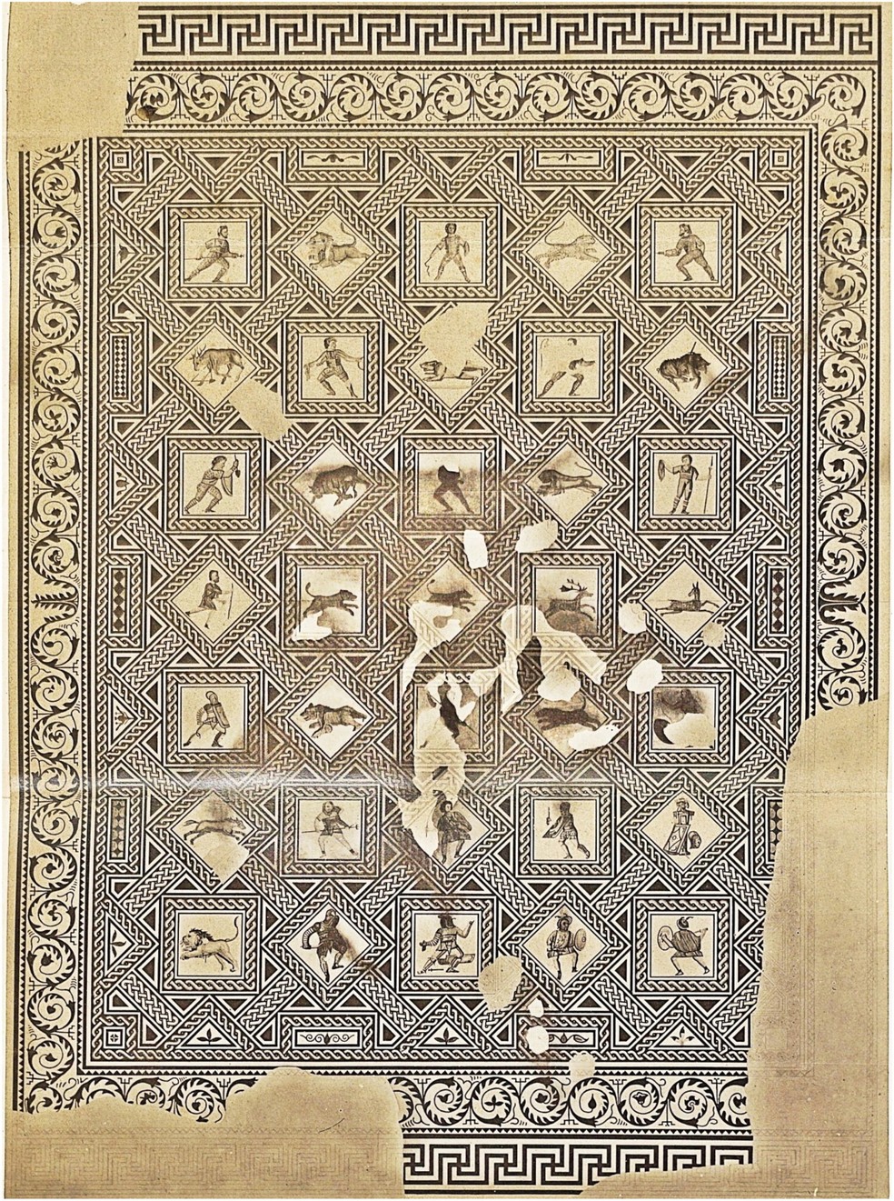 Mosaico encontrado em 1860 em Reims, na França — Foto: Reprodução