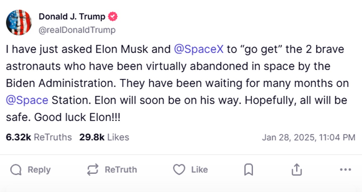 Trump pede a Elon Musk o resgate antecipado de astronautas 'presos' no ...