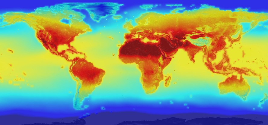 Modelo da Nasa combina medições históricas com dados de simulações climáticas usando modelos de computador disponíveis para fornecer previsões de como a temperatura global (mostrada aqui) e a precipitação podem mudar até 2100 sob diferentes cenários de emissões de gases de efeito estufa.
