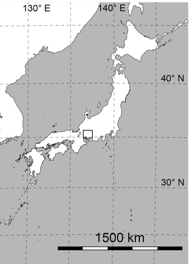 Localização dos achados fósseis no mapa do Japão — Foto: Nishino et al