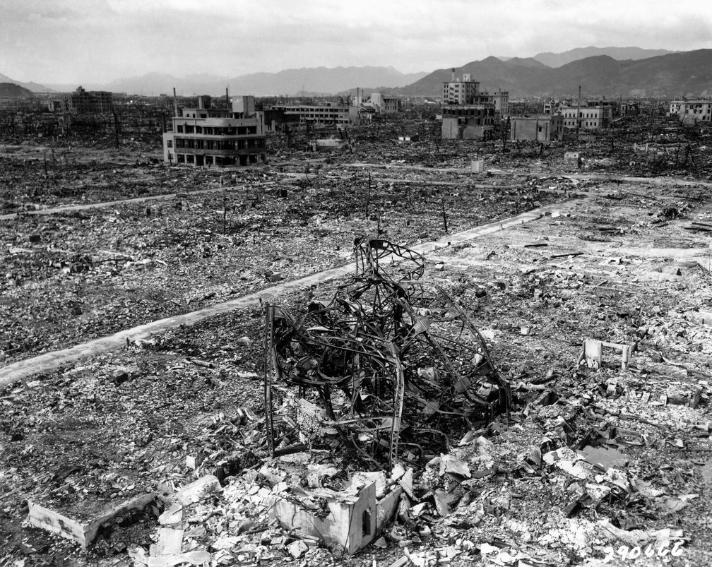 Hiroshima, no Japão, após o ataque da bomba atômica em 1945, durante a Segunda Guerra Mundial — Foto: Education Images/Universal Images Group via Getty Images