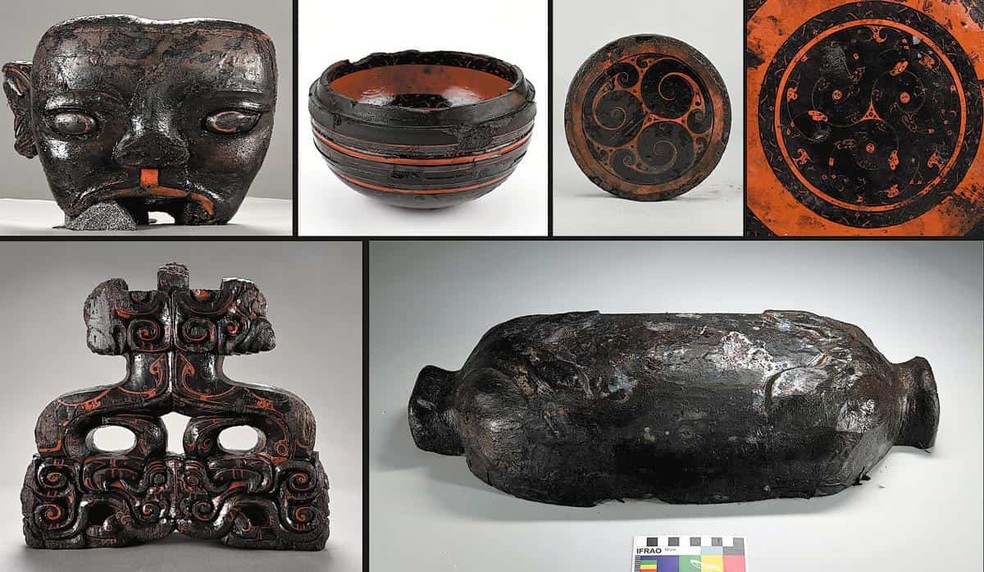 Os objetos encontrados na tmba, datado por volta de 220 a.C  Foto: Instituto de Pesquisa Arqueolgica e Relquias Culturais da Provncia de Anhui