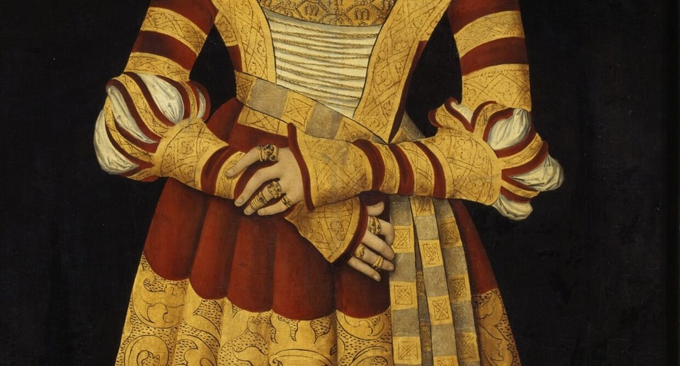 Na Idade Média, era importante proteger-se da melhor maneira possível. Detalhe de uma pintura da Duquesa Catarina de Mecklenburg, pintada por Lucas Cranach, o Velho (1472-1553), em 1514. Rijksmuseum em Amsterdã — Foto: Domínio público
