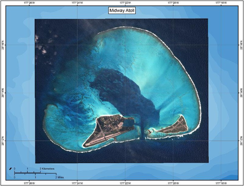 Vista aérea de Kuaihelani (Atol de Midway) — Foto: NOAA