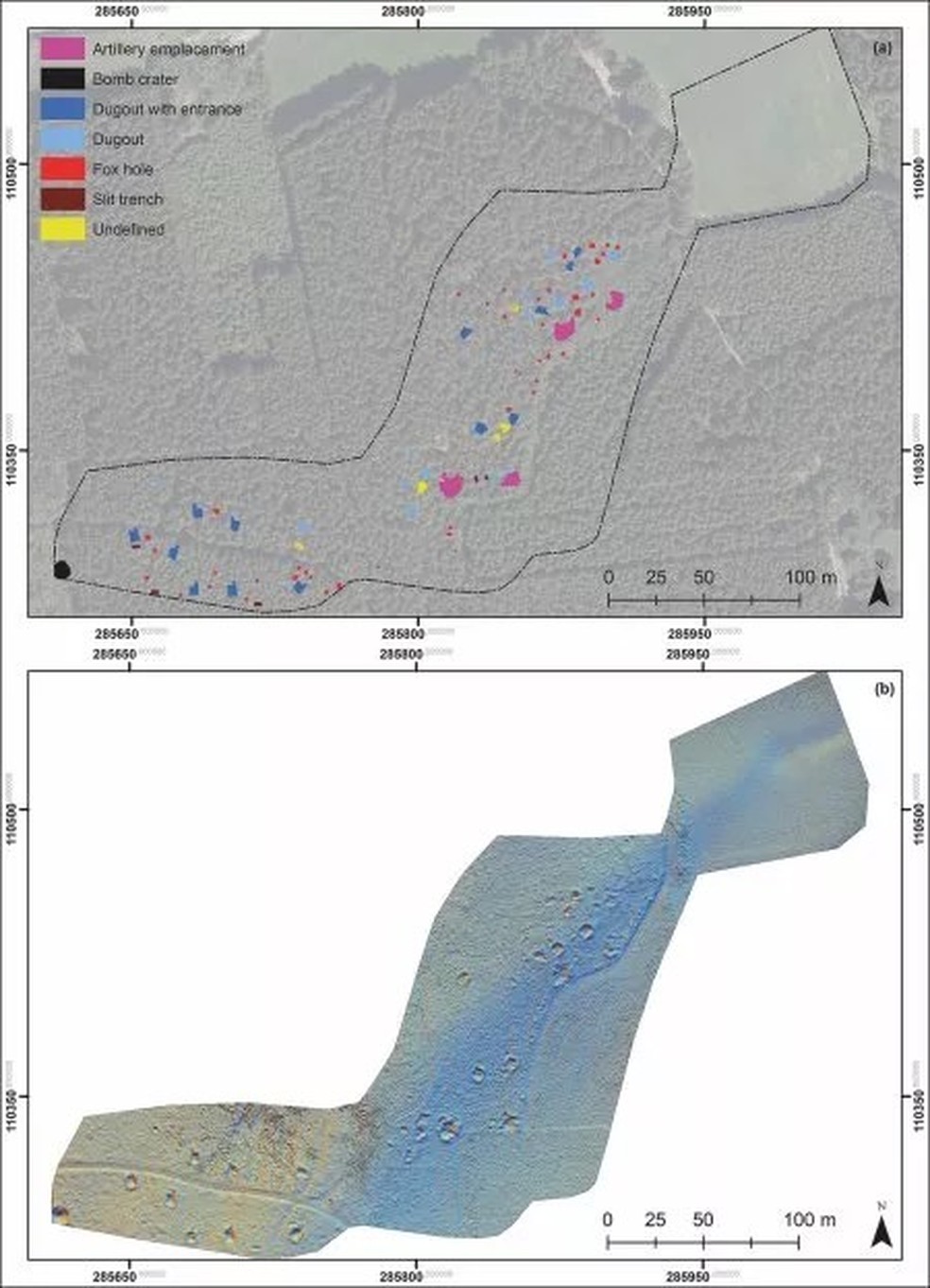Os mapas mostram recursos ocultos identificados com técnicas LiDAR na região florestal de Ardennes — Foto: STICHELBAUT et al.