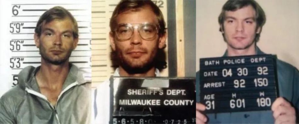 Jeffrey Dahmer em mugshots de 1991 e 1992 (Foto: Departamento de Polícia de Milwaukee/FBI) — Foto: Galileu